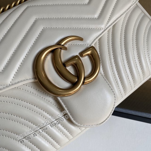Gucci新款白色原廠皮包包 古馳GG Marmont系列女包 Gucci鏈條單肩斜挎包 443496  ydg3155